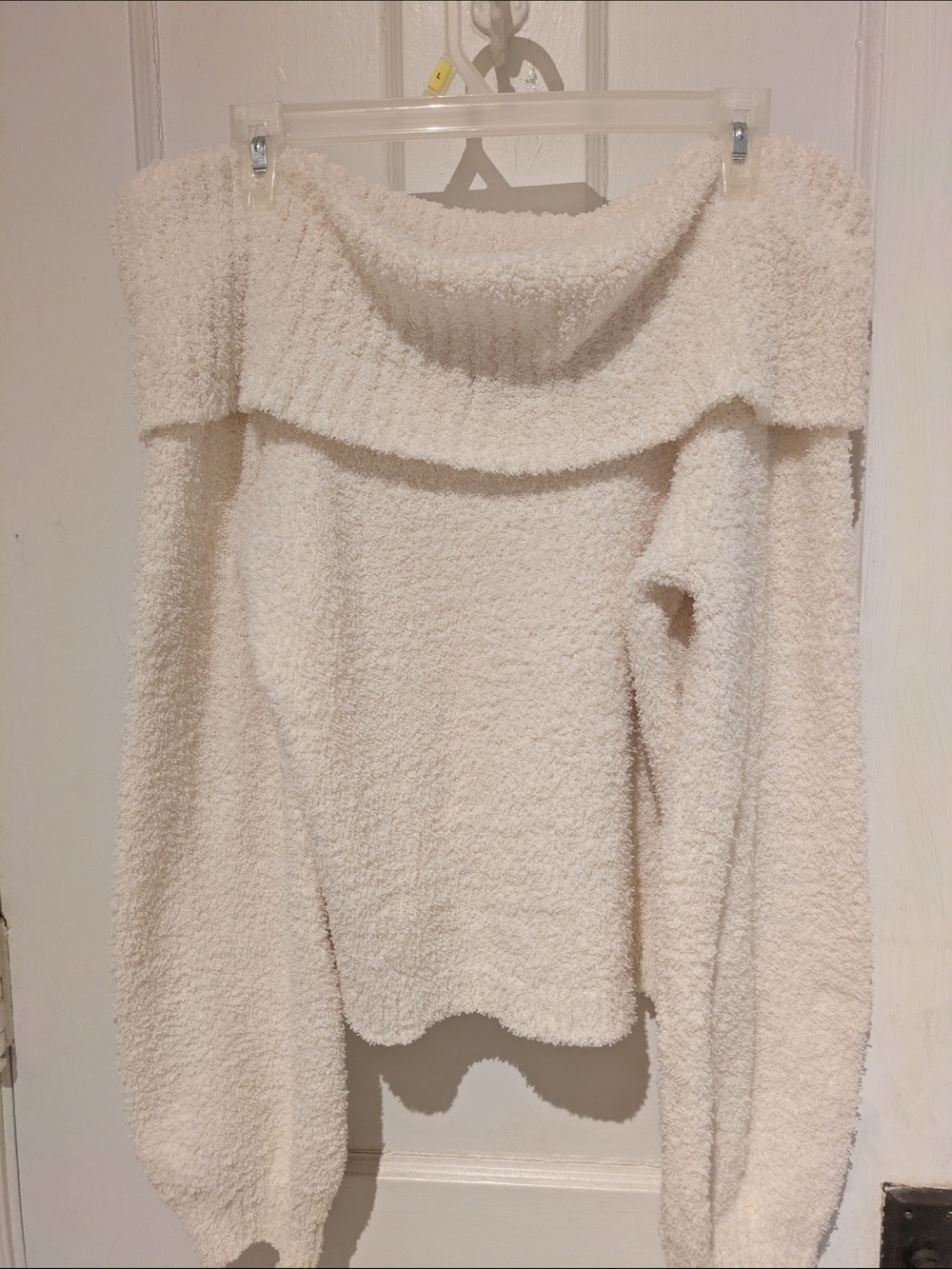 Pink Rose: Off-the-Shoulder Cream Cozy Knit Sweater